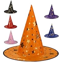 Relaxdays Sombrero de Mago, Set de 6, Estrellas Doradas,