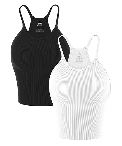 Sunzel Free to Be Tank, Crop Ribbed Tank Tops Seamless Racerback Camisoles No pad Camis Cropped Workout Gym Yoga