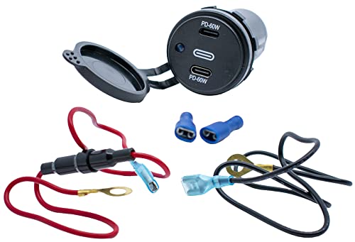 12/24V Socket Dual USB Type C PD 3.0 (60W) Port Fast Charger for Car, Boat, Marine & RVs