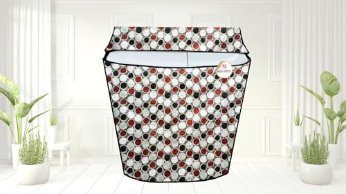Image of Semi Automatic Washing Machine Cover for 6kg to 8kg Top Load | Waterproof & Dustproof Polyester Cover with Zip | Suitable with Samsung, LG, IFB, Bosch & More(51x 82 x 89 cm, Design 13)