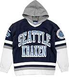 Blue 84 Seattle Kraken NHL Officially Licensed Hockey Hooded Sweatshirt Twill Embroidery, Large Team Color