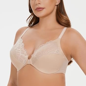 MELENECA Dames Flora Kanten Ongewatteerde met Beugel Front-Sluiting Racerback BH Antraciet 100F