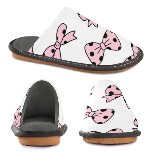 Slippers for Women Pink Bows with Black Polka Soft Fuzzy Women's Slippers Indoor and Outdoor Shoes2