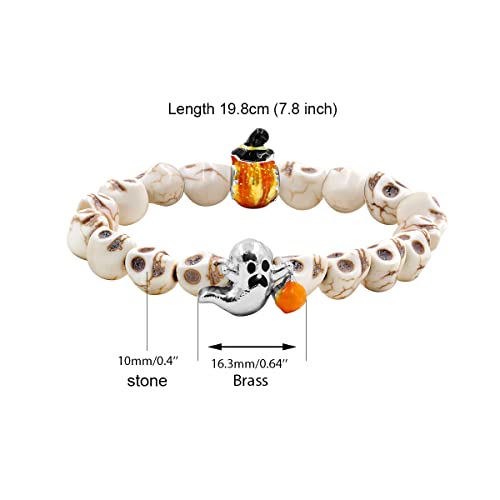 Image of Uloveido Halloween Bracelets for Men Women Black White Skull Stone Bracelet Charm Ghost Pumpkin Lamp Bat Design Bracelets