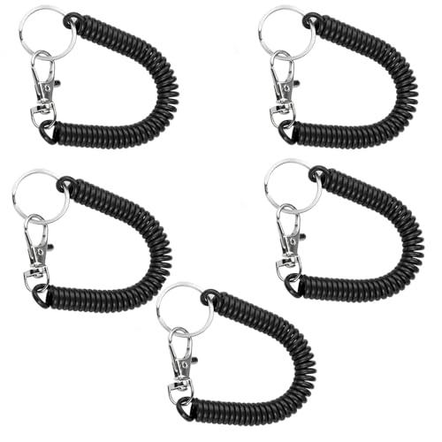 Yuiturt 5 Pcs Retractable Keychain Lanyard, lanyard for keys, Elastic Coiled Spring Cord with Solid Metal Lobster Clasp for Keys, ID Cards, Fishing, Climbing and other Outdoor uses, Black
