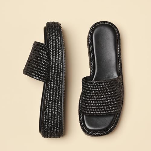 Image of EQAUDES Platform Sandals Women Slip on Espadrille Wedges Slides Bohemia Sandals Flatform Open Toe Beach Sandals