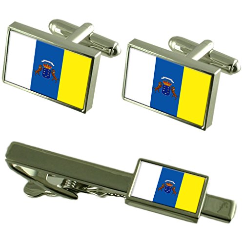 Gemelos de la bandera de Islas Canarias y clip para trajes de eventos y bodas regionales