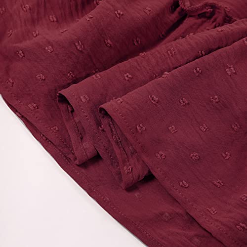 Binboll Girls Dress Sweet & Cute Puff Sleeve Square Neck Ruffle Swiss Dot Ruffle Swing Dress(Wine Red,13-14 Years) #TOP4