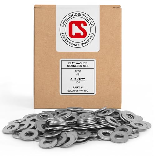 Chenango Supply Stainless #8 Flat Washers – 18-8 Stainless Steel, Corrosion-Resistant Flat Washers, 100 Pieces