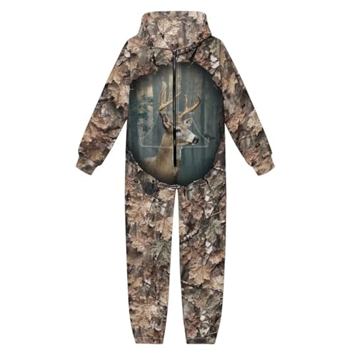 GIFTPUZZ Deer Circle Camo Boys Girls Fashion Long Sleeves Long Pants Homewear with Pockets and Zipper Hoodies Streetwear Camo Hunting Boys Clothes Size P23-XL