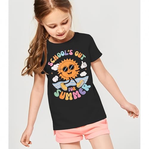 Image of Kid Girls School's Out for Summer Shirt School Graduation T-Shirt Summer Vacation Outfit Short Sleeve Tees Tops 7-12Y(Black,7-8Y)