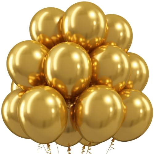 Image of Togvu Gold Balloons, 50Pack 12 Inch Metallic Chrome Gold Latex Balloons