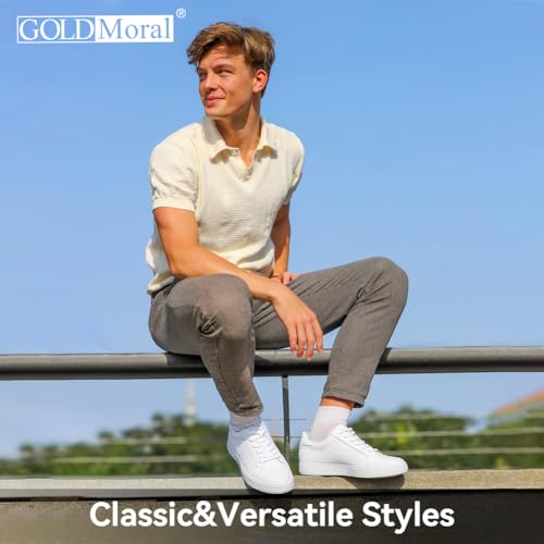 Men's Invisible Height Increase Sneakers 2.76’’, Custom Fit Elevator Insole 7cm Height Boosting Hidden Lift, Breathable Leather White Casual Shoes with Slip-Resistant Outsole2