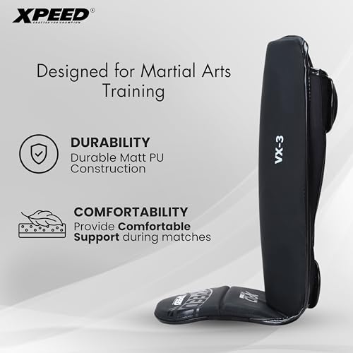 Image of XPEED Matt PU Grappling ShinGuard /Shin Pad | Thick Padding Forefoot | Shin Guard for Men and Women | Training Practice and Sports | Kickboxing shinpad | Baseball | Cricket | Sports Shinguards (S)