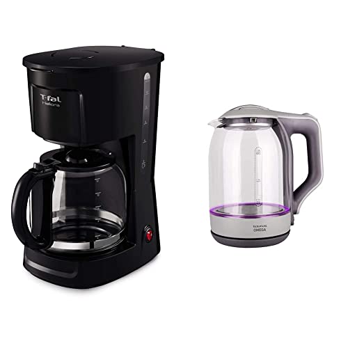 Reviews de Cafetera T Fal más recomendados. 50 T-fal Cafetera de Goteo CM1408MX Heliora de 12 tazas con filtro permanente, Sistema antigoteo, Luz indicadora de encendido, color Negro + TAURUS OMEGA Tetera Eléctrica de Vidrio