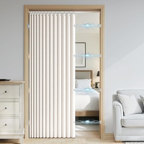 DSSHENGDS Personalizable Cortina Plegable baño corrediza，Separador de Espacios Interiores，Adecuado para Puertas correderas, armarios-Beige- 120x180cm