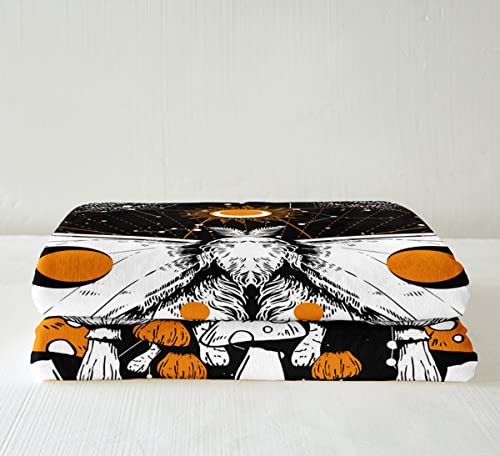 Sun And Moon Fleece Blanket,Black White Moth Throw Blanket,Geometric Constellation Stars Sherpa Plush Blanket For Kids Girls Teens Bedroom Decor,Trippy Hand Drawn Mushroom Flannel Fuzzy Blanket,40X50 #TOP2