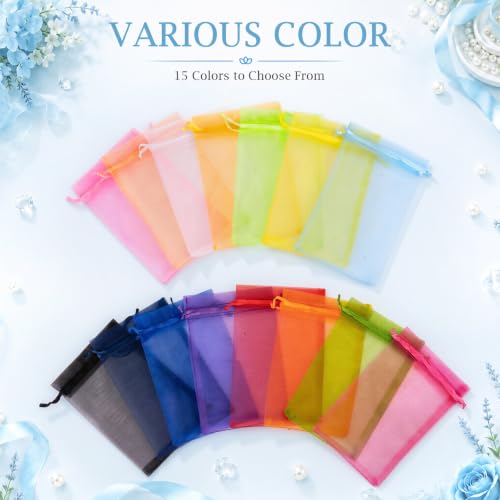 Image of FUNFERY 100PCS Baby Blue Organza Gift Bags 5x7in,Drawstring Jewelry Pouch