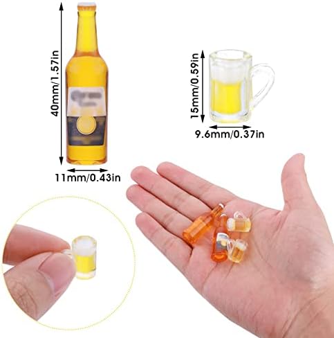 cobee Miniature Dollhouse Beer Cups Bottle Set, 12 Pieces Mini Mugs with 4 Pieces Beer Bottles Realistic Beer Glass Model Dollhouse Drink Set Dolls House Accessories Decor for Pretend Play DIY