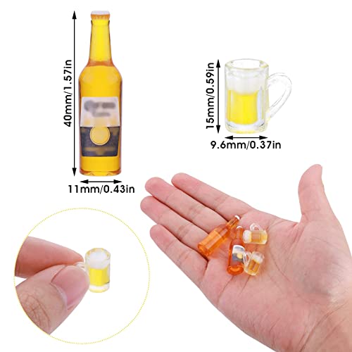 Cobee Miniature Dollhouse Beer Cups Bottle Set, 12 Pieces Mini Mugs With 4 Pieces Beer Bottles Realistic Beer Glass Model Dollhouse Accessories #TOP2