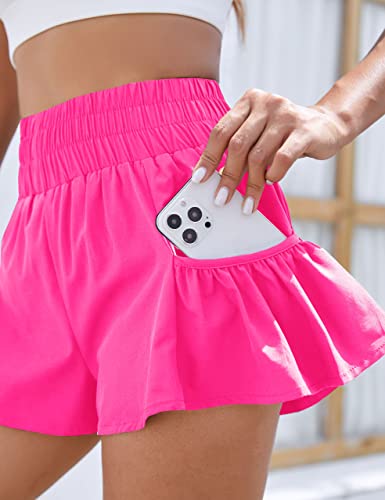 Bmjl Womens High Waisted Shorts Athletic Running Shorts Workout Gym Quick Dry Flowy Shorts With Pockets(Xl,Hot Pink) #TOP3