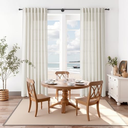 Image of Nanspring Linen Curtains 96 Inch Long for Living Room Back Tab Mousse White