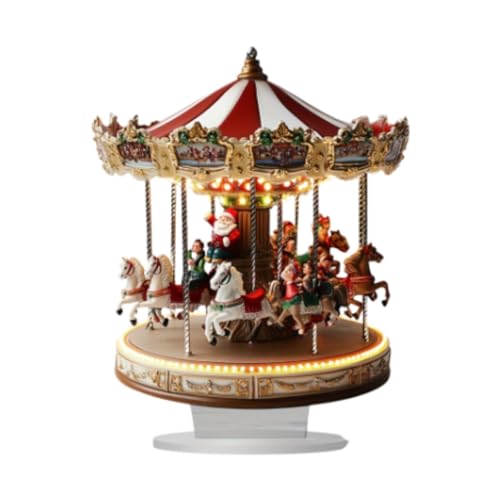 Amagogo Figuras de carrusel navideño con luz, decoración Realista, Mesa Redonda giratoria, Centro de Mesa para Navidad, Mujeres, niños y mamás