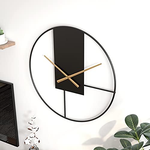 Funtabee metal minimalist wall clock, 50cm/20inch black skeleton clock with gold hands, large wall clock for kitchen, living-room, office