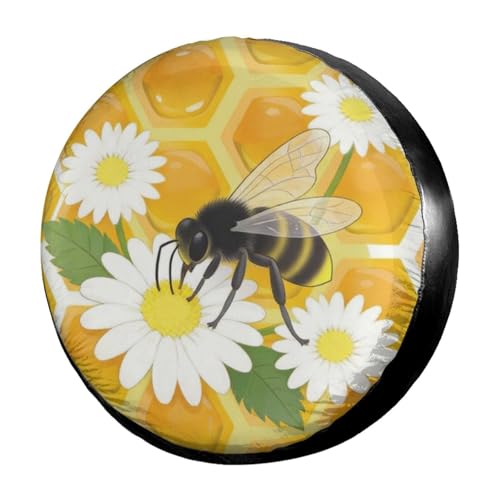 Image of Delerain Spare Tire Cover Honeycomb Bee Daisies Wheel Covers Waterproof Dust-Proof UV Sun Universal Fit for Jeep Trailer RV SUV Truck and Many Vehicle (17 Inch for Diameter 31 inch-33 inch)