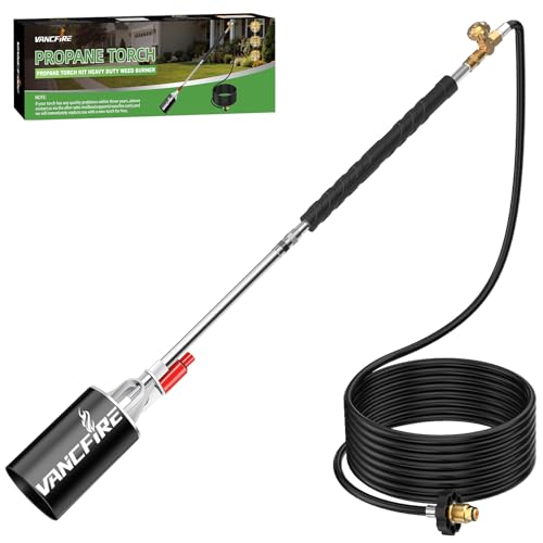 Propane Torch Weed Burner Kit Heavy Duty Blow Torch with Self Igniter & 10FT Hose High Output Flamethrower for Weeding Roofing Ice Melting Road Marking Charcoal(34)