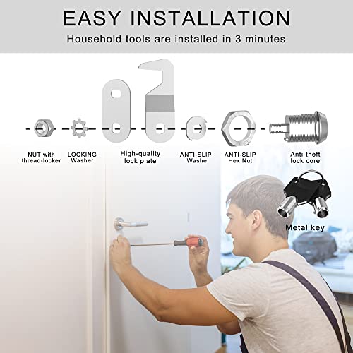 1 Pack 5/8" Toolbox Lock Replacement Lock, Tubular Cam Locks Keyed Different, Rv Storage Lock, Rv Cam Lock For Mailbox Toolbox, Chrome Finish #TOP5