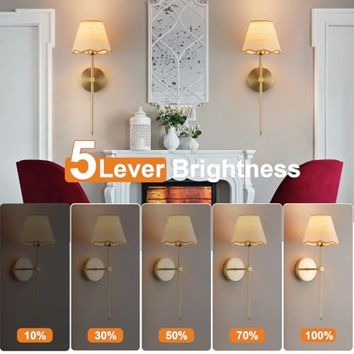 Image of ADISUN Battery Operated Wall Sconce Set of 2, Gold Wall Lamps Rechargeable Bulbs for Living Room, Rattan Shade Wireless Wall Lights for Bedroom Living Room Hallway Kitchen(2 Bulbs Included)