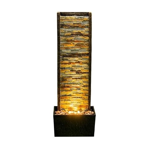 Warm Garden Illuminated Stone Cascade Waterfall Fountain – Elegant Indoor/Outdoor Water Feature with LED Lights, 38x11.6x16.3 inches Cover