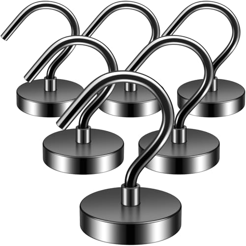 FINDMAG Confezione da 6 ganci magnetici neri al neodimio da 40 kg, magnetici con gancio, ganci magnetici extra forti per campeggio, ganci magnetici con forti magneti per crociera e casa
