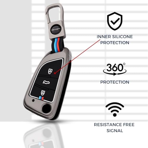 Image of KEYCEPT Metal Alloy Key Cover Compatible with Universal ZS EV, MG Astor with smart Key with Keychain (Short Keychain).