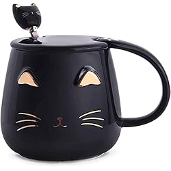Cazuela Chica Aaliyahh Taza Linda del Gato Taza de café de cerámica con Cuchara de Acero Inoxidable para Gatitos,Animales 3d Tazas de gatos para amantes de los gatos Mujeres Regalos