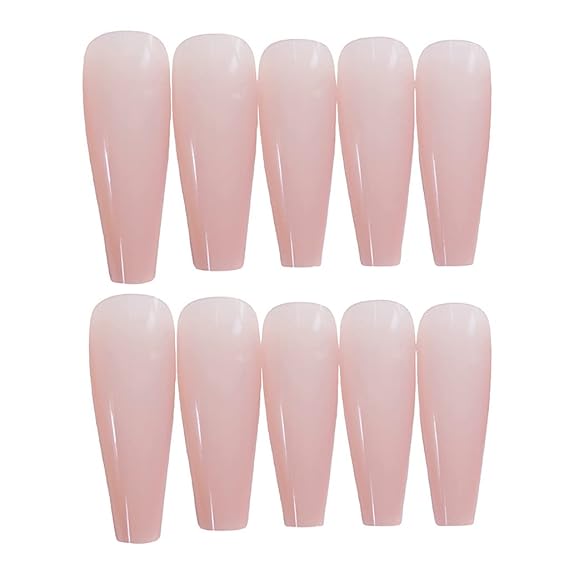 RikView Press on Nails Extra Long Pink Acrylic Nails Coffin Nail Tips Glossy Fake Nails (Pink)