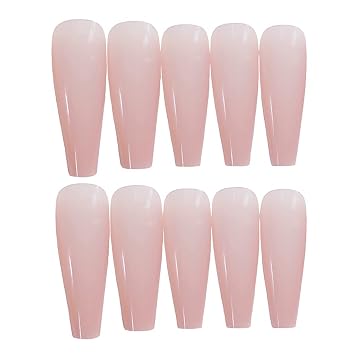 RikView Press on Nails Extra Long Pink Acrylic Nails Coffin Nail Tips Glossy Fake Nails (Pink)