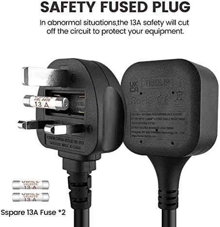 Single Extension Lead 1.5M, 1 Way Gang Single Plug Extension Lead, 13A 250V 3kw UK 3 Pin Fused Mains Single Socket Extension Lead, Rubber, Tough and Fireproof, Black