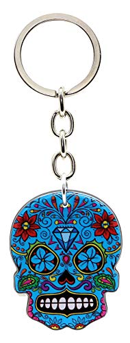 Image of bluebubble DIA DE LOS MUERTOS Sugar Skull Keyring on Gift Card (Electric Blue Skull - Diamond)