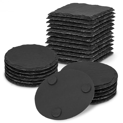 24 Pieces Slate Drink Coasters, 4 Inch Black Coasters Stone Coaster Set, Laser Engraving Blanks with...