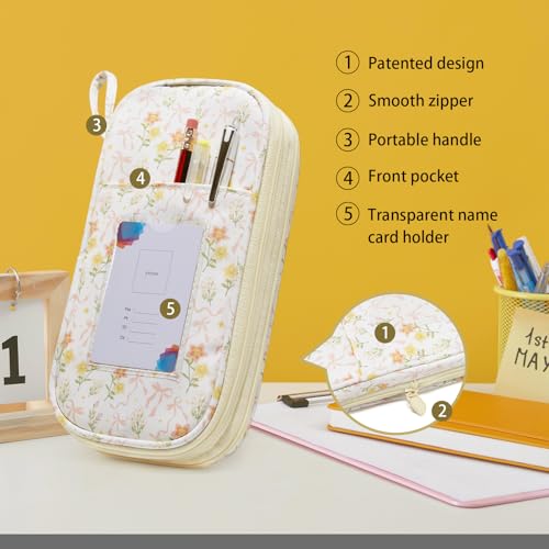 Image of Janhavi Initial Large Capacity Premium Oxford Cute Aesthetic Pencil Case Pouch Bag Special School Supplies Colored Stationery Organizer Gifts for Girls, Women, Adults