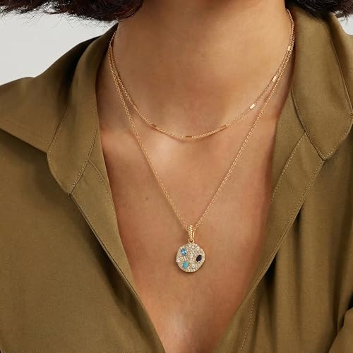 LOLAR RAY Sparkling Multi-Zircon Necklace 14K Gold Plated 2-Chain Layered Set, Star & Lotus Leaf Design, a Charming Jewelry Gift for Women by LOLAR RAY - Used condition - Image 4