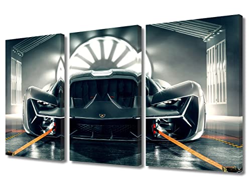 TUMOVO Sports Car in the Garage Canvas Wall Art for Living Room Super Car 3 Pieces Modern Abstract Painting Car Poster Picture for Boys Bedroom Office Home Wall Decorations Frame Wall Decor 36"Wx24"H