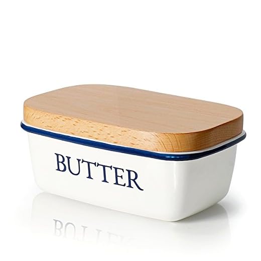 SveBake Beurrier multifonctions en émail avec couvercle blanc