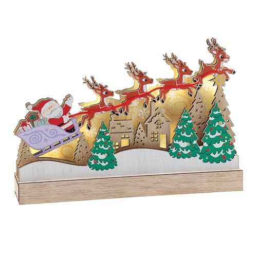 Department 56 Flourish Rudolph The Red-Nosed Reindeer and Santa in Sleigh Lit Mantle Decor, 9 Inch, Multicolor