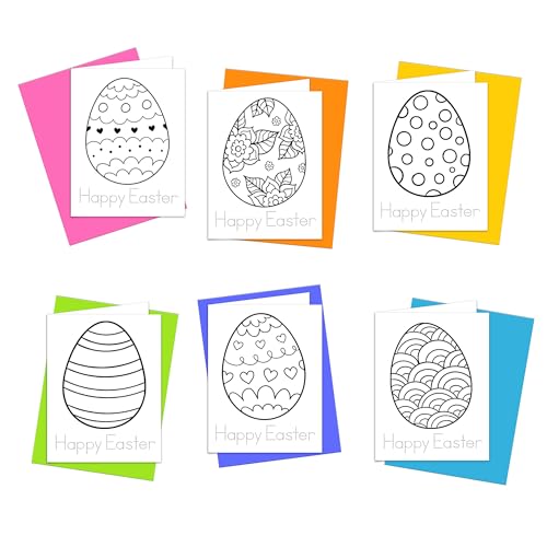 Coloring Cards: Stationery Set of 6 Cards for Kids to Color and Practice Letter Writing - All Occasion Greeting Cards - Recycled and Made in USA (Happy Easter Eggs)