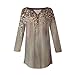3/4 Length Sleeve Womens Tops Printed Curved Hem T Shirt Button Down Tops Comfy Blouses Dressy Plus Size Tunics（3-Khaki,M）