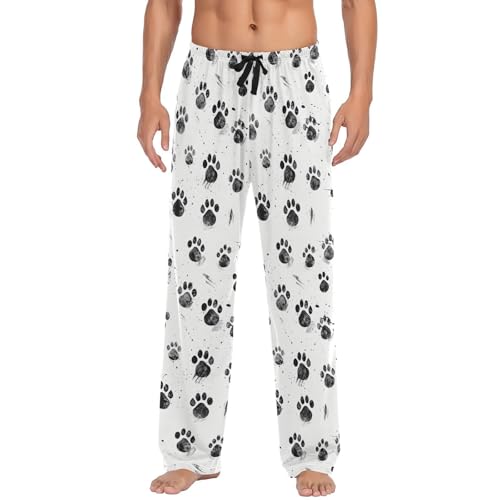 Men’s Dog Paw Prints Pajama Pants with Pockets, Comfortable Lounge Sleep Bottoms#615