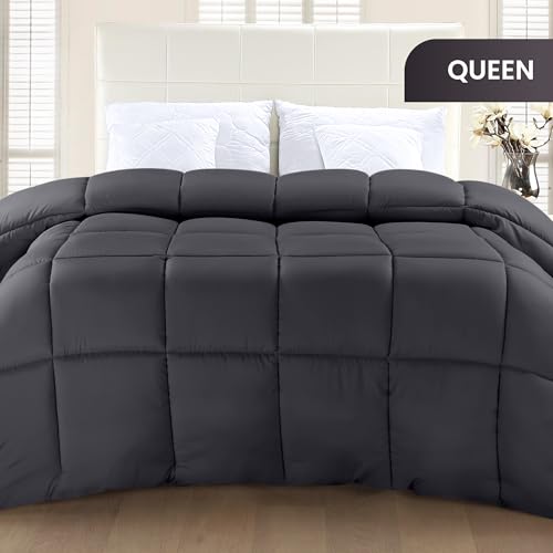 Utopia Bedding Comforter Duvet Insert, Quilted Comforter with Corner Tabs, Box Stitched Down Alternative Comforters Queen Size (Grey)